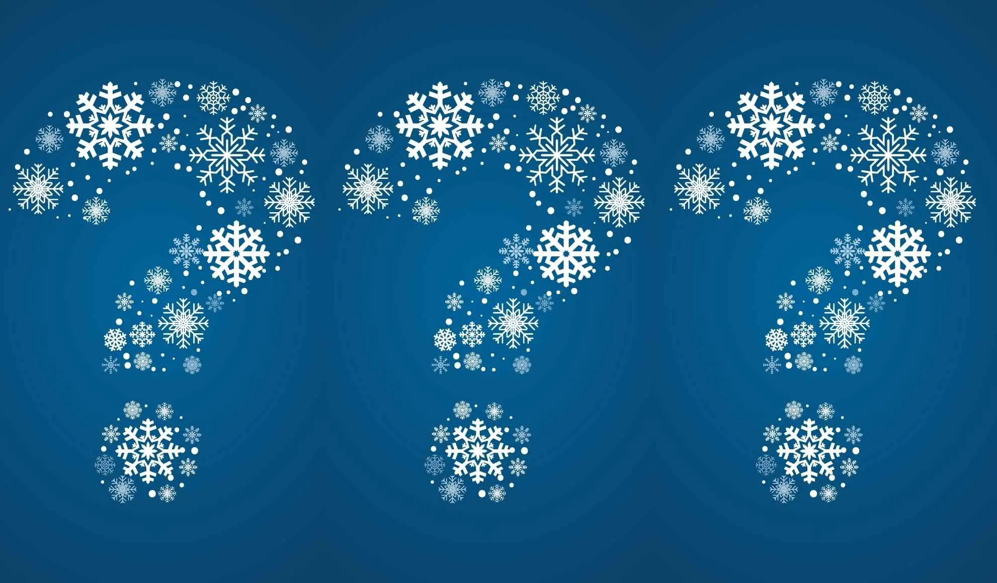 Punti di domanda realizzati con fiocchi di neve, simbolo delle FAQ sui voli charter e jet privati per la settimana bianca.