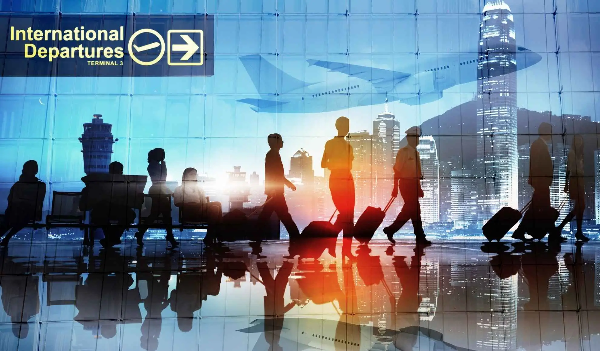 Gruppo di professionisti in aeroporto pronto per voli charter MICE internazionali, Flyness air charter broker.