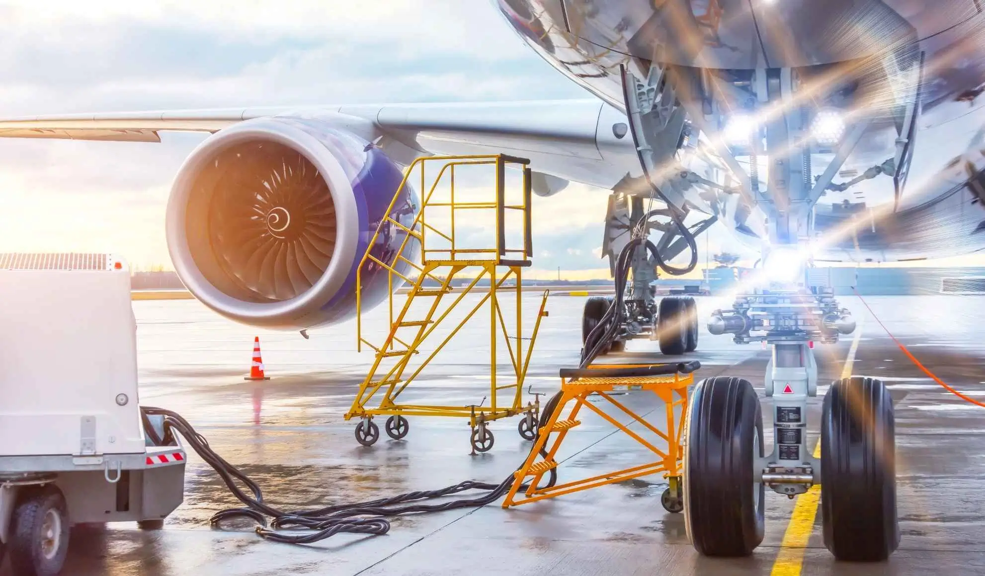 saf-voli-charter-operativita-possibile-impossibile Operazioni tecniche su un aereo commerciale su piazzale aeroportuale, simbolo delle possibilità e dei limiti nell’uso del SAF nei voli charter